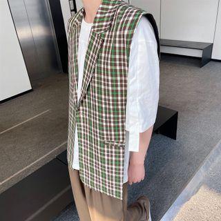 Plaid Single-button Vest