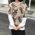 Camouflage Mock Two-piece Pullover As Shown In Figure - One Size
