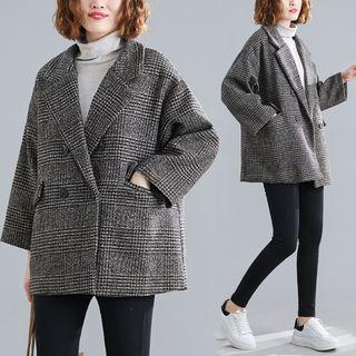 Plaid Double Breasted Coat Gray - One Size