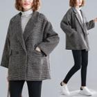 Plaid Double Breasted Coat Gray - One Size