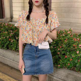 Short-sleeve Cold Shoulder Floral Print Top