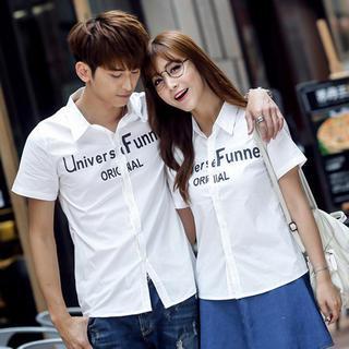 Short-sleeve Lettering Couple Shirt