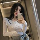Long-sleeve Lace Collared Plain Top