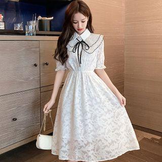 Short Sleeve Layered Dotted Collar Lace A-line Dress