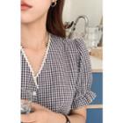 Puff-sleeve Gingham Blouse Black - One Size