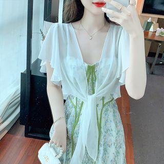 Short-sleeve Tie-front Chiffon Bolero Jacket