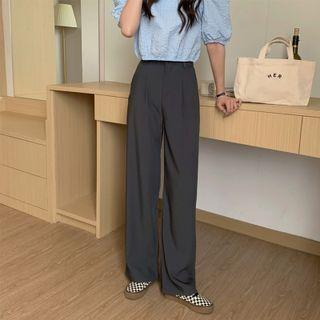 Straight Wide Leg Plain Pants