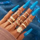 Set Of 13: Rhinestone / Alloy Ring (assorted Designs) Set - Gold - One Size