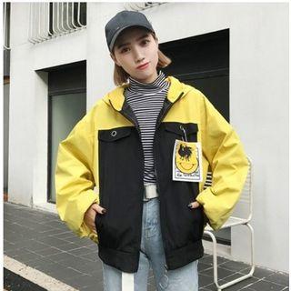 Hooded Zip Color Block Jacket