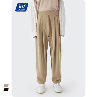 Unisex Adhesive Tab-waist Straight-cut Loose Dress Pants