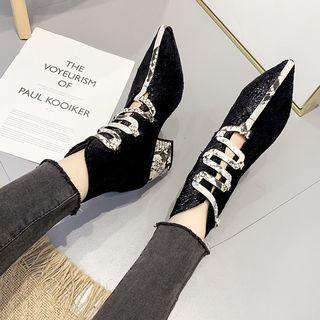 Block-heel Snake-grain Ankle Boots