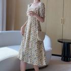 Short Sleeve Square Neck Floral Print Chiffon Dress