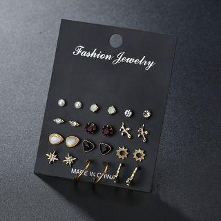 Set Of 12 Pairs: Geometric Stud Earrings (various Designs) As Shown In Figure - One Size