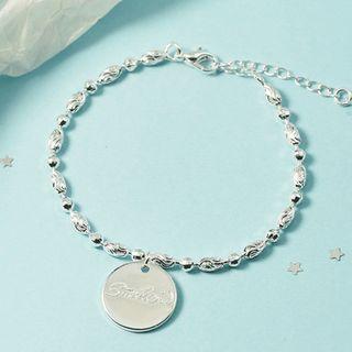 Lettering Disc Alloy Bracelet 1pc - Silver - One Size