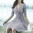 Print Elbow-sleeve A-line Mini Dress
