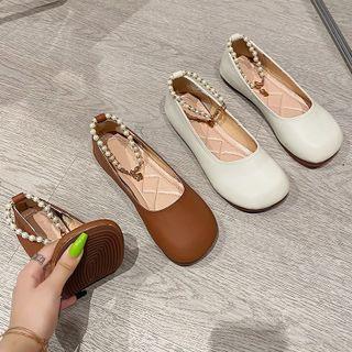 Square Toe Faux Pearl Flats