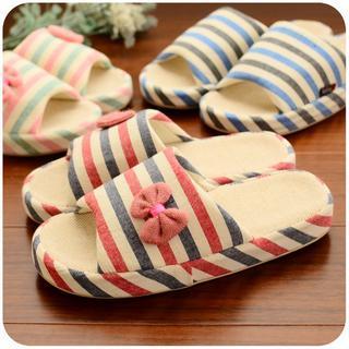 Striped Bow Applique Slippers