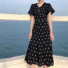 Short-sleeve Polka Dot Midi A-line Dress