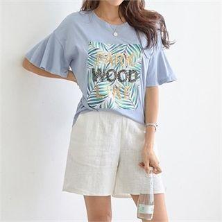 Sequined-lettering Printed T-shirt