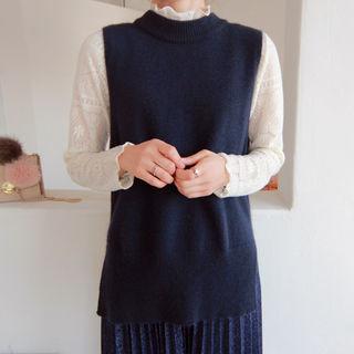 Sleeveless Wool Blend Dip-back Knit Top