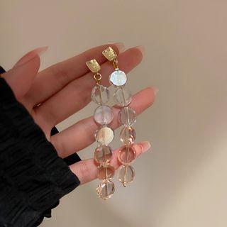 Faux Crystal Disc Alloy Dangle Earring 1 Pair - Dangle Earring - Silver Pin - Disc - Pink - One Size