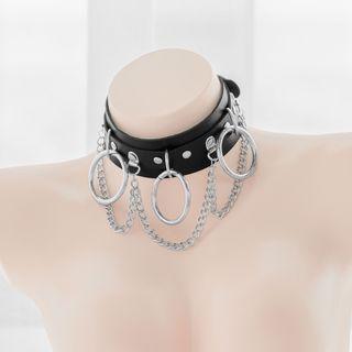 Chain Faux Leather Choker Black - One Size