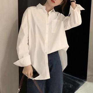 Long-sleeve Asymmetrical Slit Shirt White - One Size