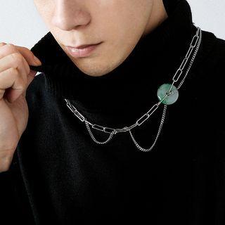Faux Gemstone Layered Stainless Steel Necklace Silver - One Size