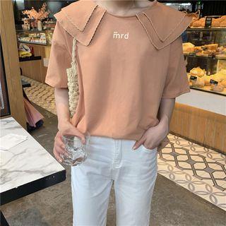 Elbow Sleeve Lapel Collar Top
