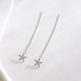 Rhinestone Flower Threader Earring 1 Pair - Silver - One Size