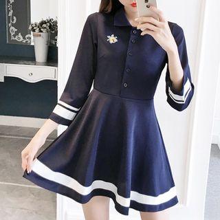 Long Sleeve High Waist Buttoned A-line Dress