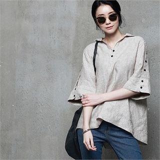 Half-placket Stripe Linen Shirt