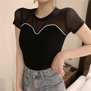 Mesh-panel Mock Two-piece Top
