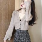 V-neck Cardigan / Tweed Mini Skirt