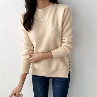 Round-neck Button-trim Knit Top