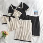 Set Of 2 : Knit Top + High-waist Midi Skirt