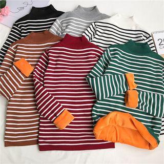 Fleece-lined Mock Neck Striped Sweater