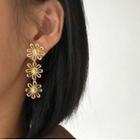 Matte Alloy Flower Dangle Earring 1 Pair - 3 Flower - Gold - One Size