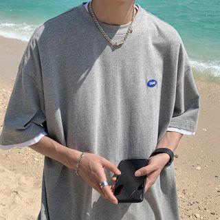 Mock Two Piece Elbow Sleeve Oversized Tee
