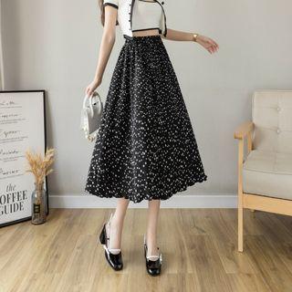 High Waist Dotted Print A-line Skirt