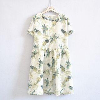 Pineapple Print Short-sleeve A-line Dress
