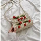 Cherry Applique Straw Crossbody Bag Red - One Size