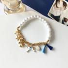 Unicorn Faux Pearl Bracelet 1 Pc - Gold & White & Blue - One Size