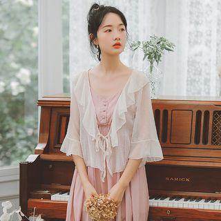 Ruffled 3/4 Sleeve Chiffon Light Jacket