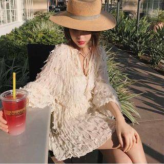 Set: Fringed V-neck Top + Skirt