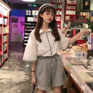 Zip Elbow-sleeve Playsuit