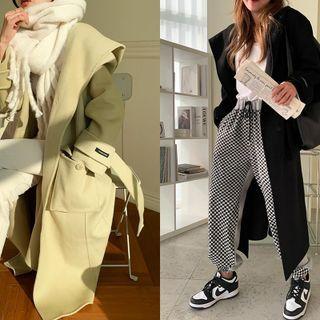 Hooded Woolen Long Wrap Coat With Sash
