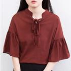 Elbow-sleeve Blouse Brick Red - One Size
