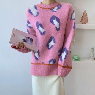 Contrast-trim Leopard Boxy Sweater