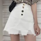 Leopard Print Short-sleeve Shirt / Distressed Denim A-line Skirt